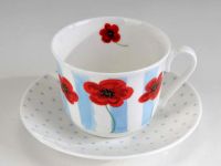 Roy Kirkham Porzellan-Jumbotasse -Poppyfield- Mohnblumen mit Unterteller